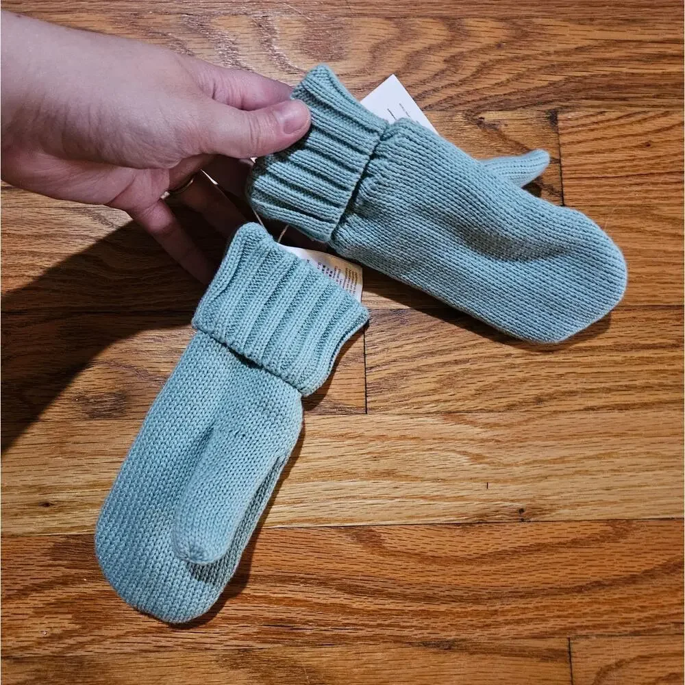 NWT! Petit Bateau Minty Green Organic Cotton Yarn Mittens Size 6-8 Girl or Boy